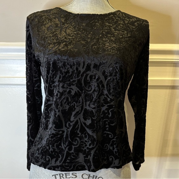 Talbots Black Velour Top, Size Petite Small - Picture 1 of 4